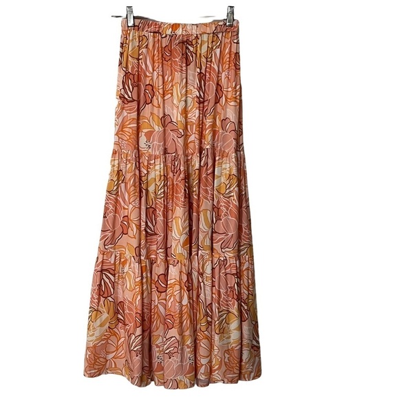 NWT Hello Molly Tiered Ruffled Maxi Skirt XS Tangerine fairy whimsical flowing - Picture 3 of 8